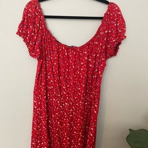 Red floral off the shoulder dress